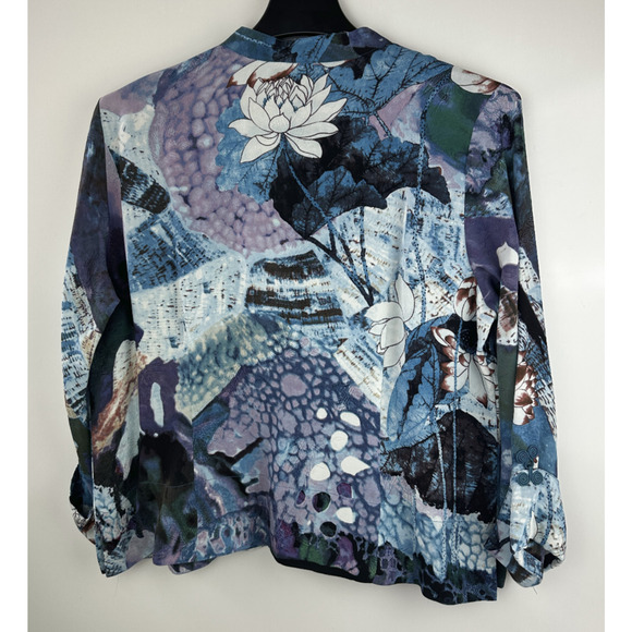 NWT CITRON Santa Monica 100% Silk Button Front Blouse Abstract Floral Size XL - Picture 14 of 16